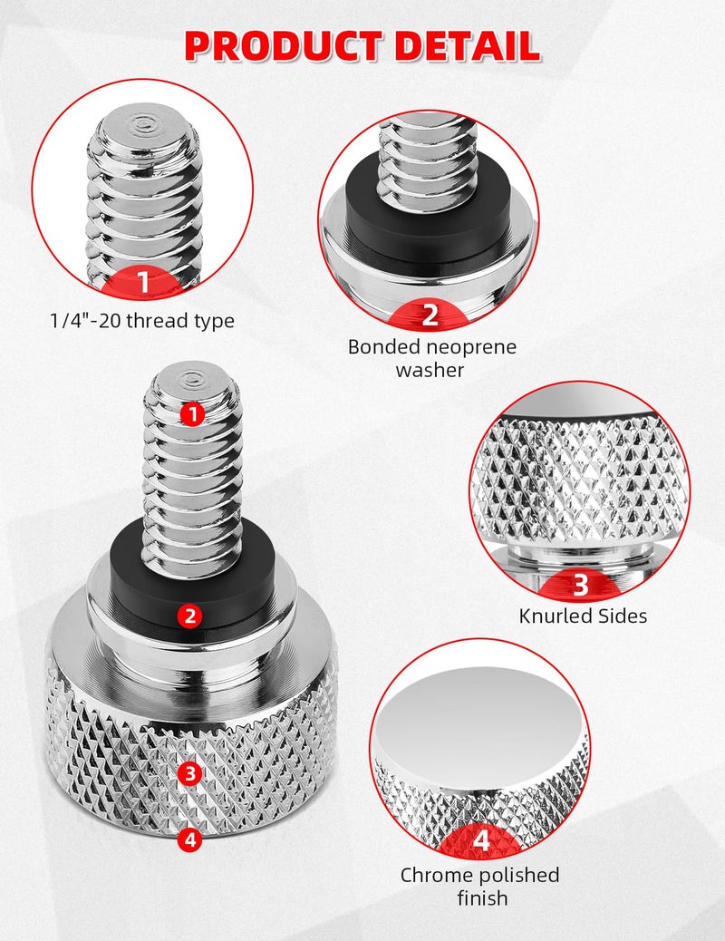 Amazicha 2 PCS Stainless Steel Fender Seat Bolt Screw Chrome 1/4"-20 Thread Compatible for Harley Davidson Touring Softail Dyna Sportster 1996-2024 - Image 4